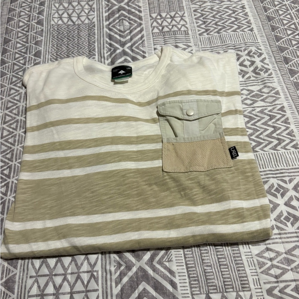 LRG Men's Beige and White Striped Tee